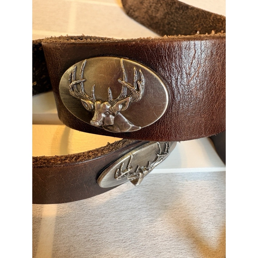 Boys Leather Zep Pro Concho Belt W/ Buck- Deer Metal Emblems 22-26" Waist